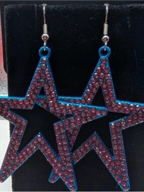 paparazzi Blue Star Dangle Earrings with Pink Rhinestones